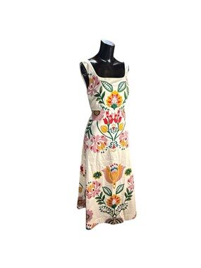 Boden Floral Cotton Midi Dress in Cream with Multicolor Print
